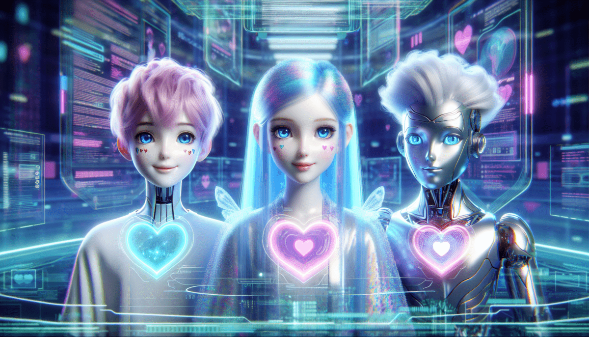 An artistic illustration of virtual companions from the top 3 AI girlfriend apps in 2024