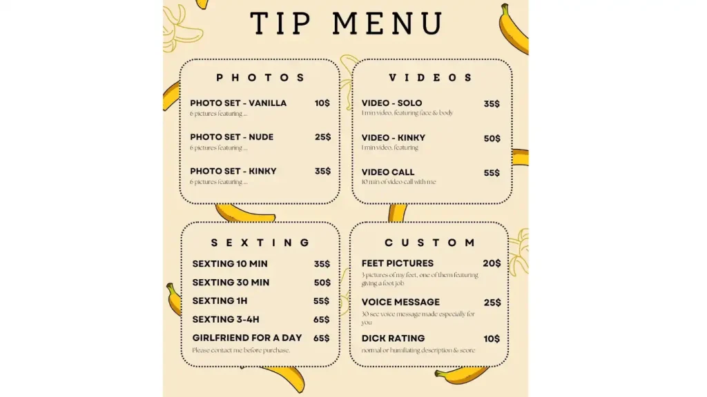 An example of an OnlyFans Menu