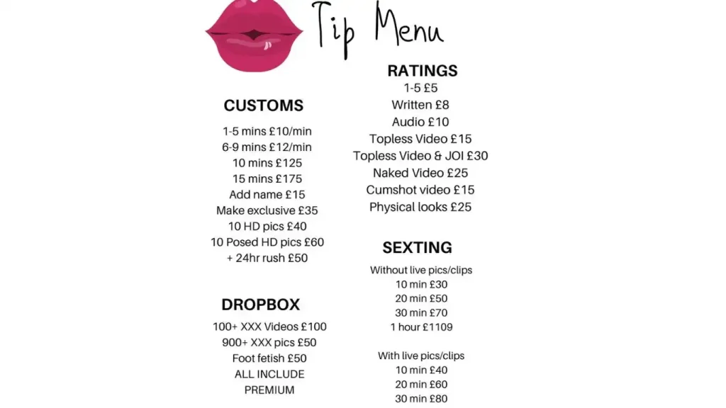 OnlyFans Tip Menu ideas